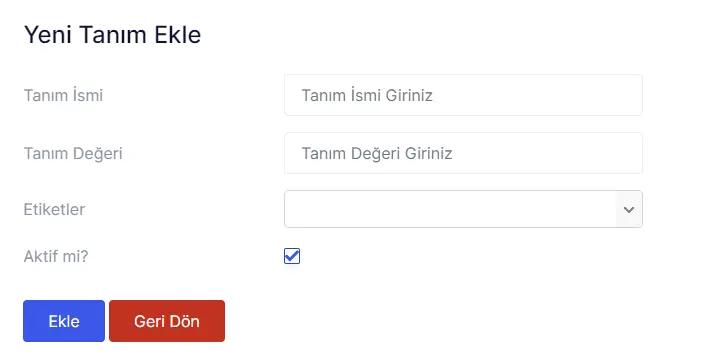 Yönetim Paneli Uygulamaları Tanımlar