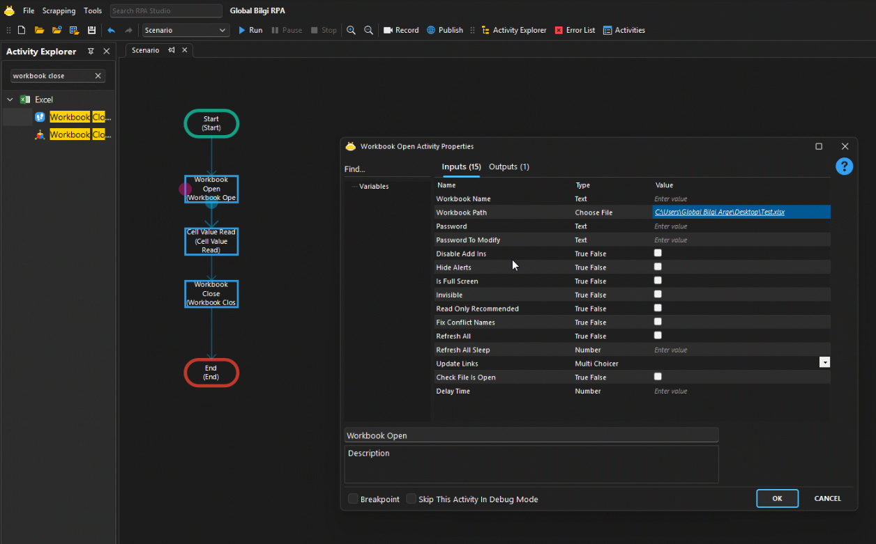 Global Bilgi RPA Studio Geliştirme Arayüzü